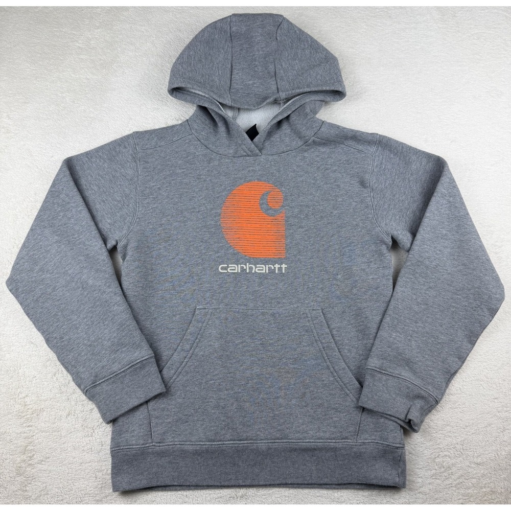 Carhartt Youth Gray‎ Hoodie Sweatshirt Size M (10/12) Orange Logo TS6348-B